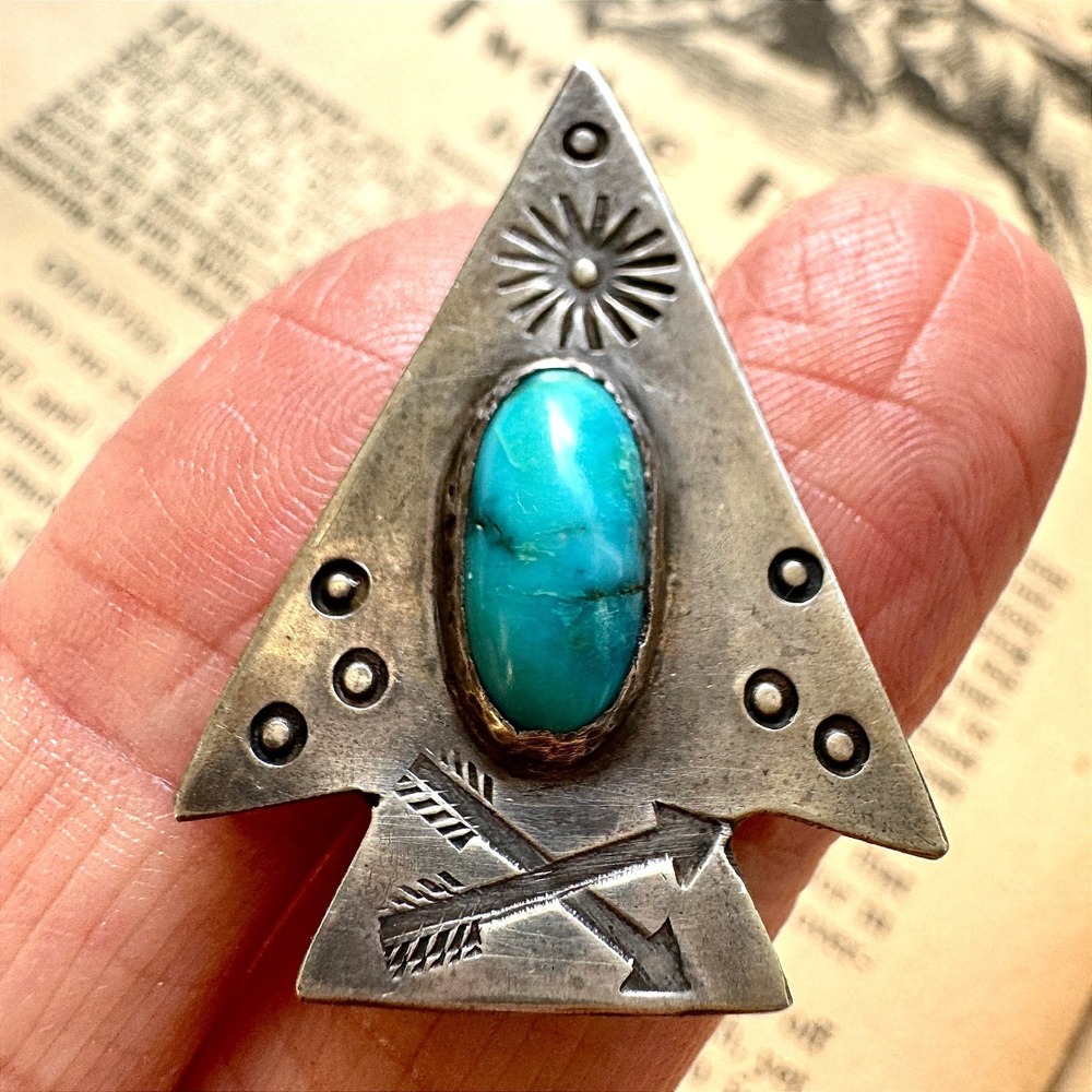 VTG Navajo Arrow Pin Turquoise Brooch Sterling Old Pawn Harvey Era